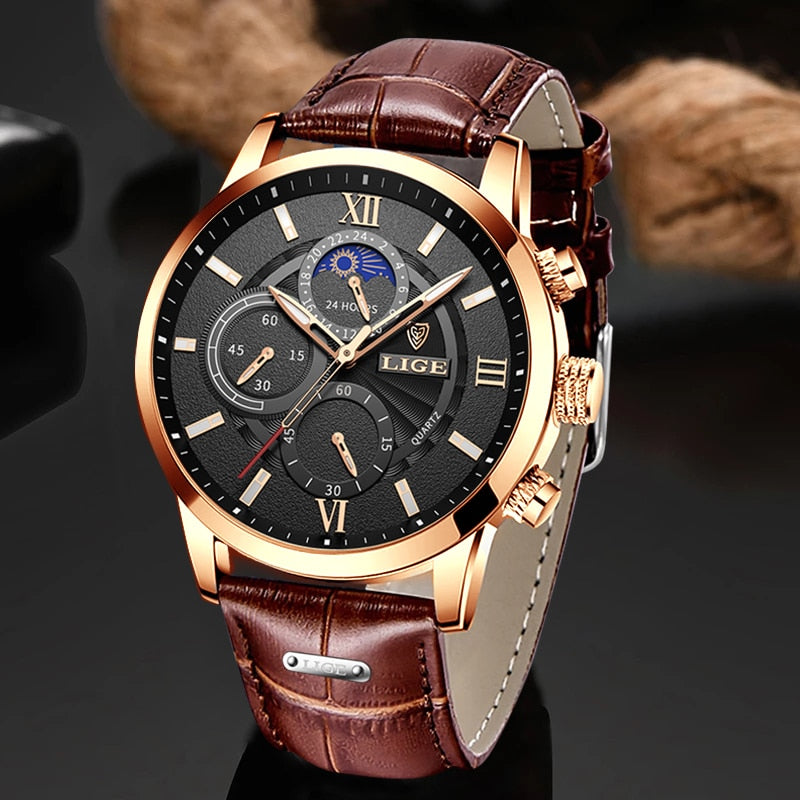 Lige Luxe Leather Watch